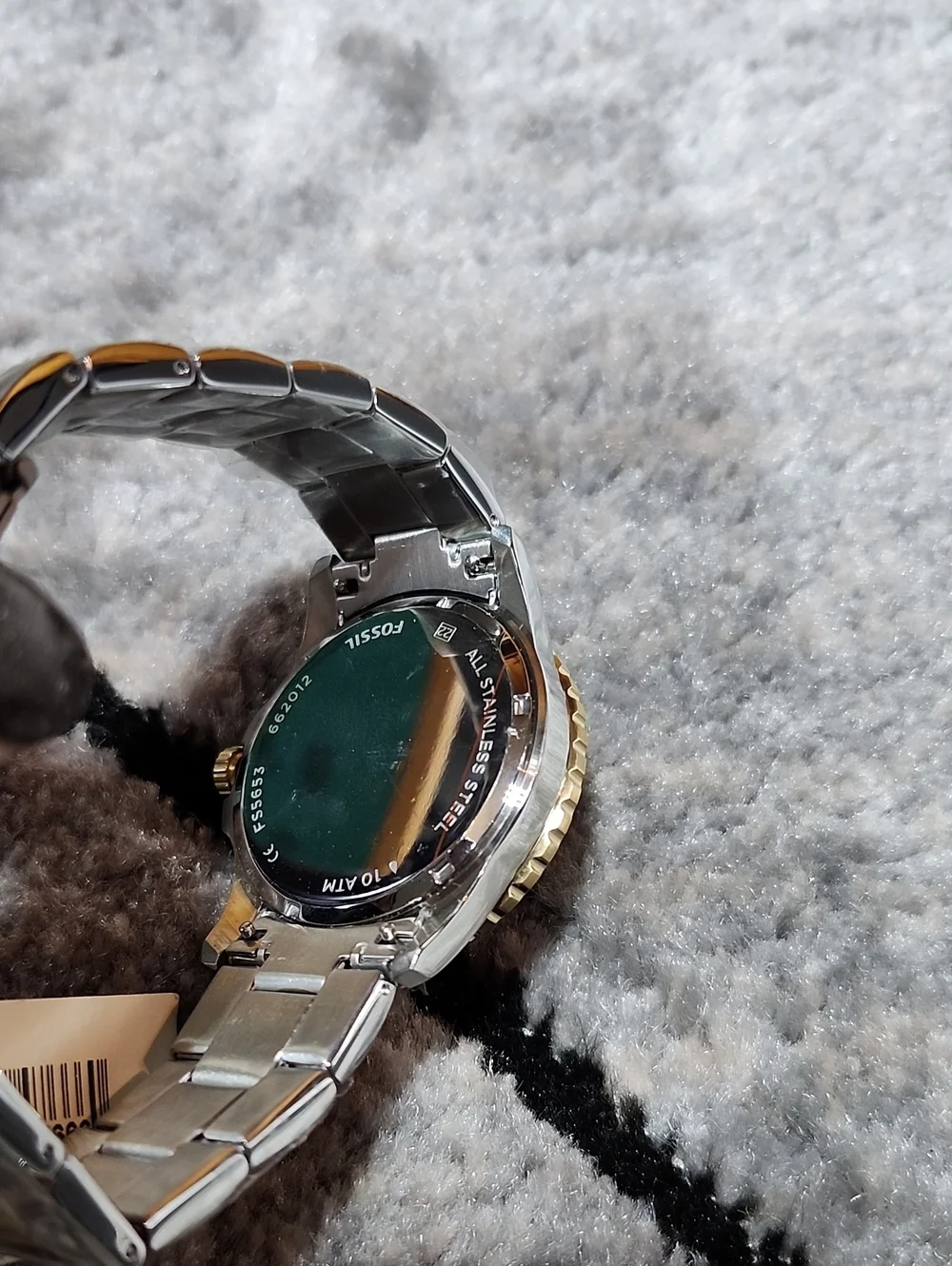 FOSSIL BLUE DIVE FB-01 TWO-TONE STAINLESS STEEL SILVER/BLACK THREE-HAND WATCH